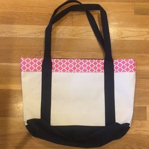 Cute Cream Tote with Navy and Coral Detailing